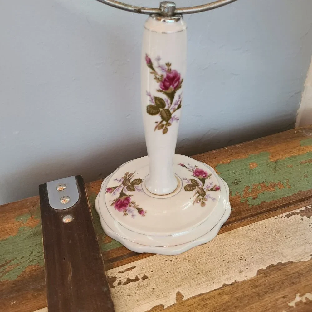Vintage Standing White Floral Porcelain Vanity Swivel Mirror Made in Japan